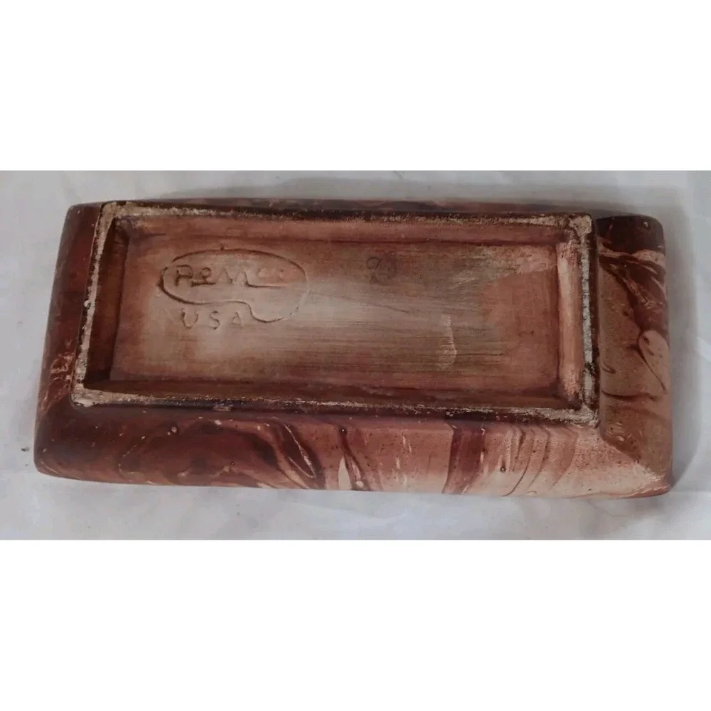 Vtg Romco Rocky Mountain Pottery Planter‎ Faux Wood Grain Green Glaze Int. READ